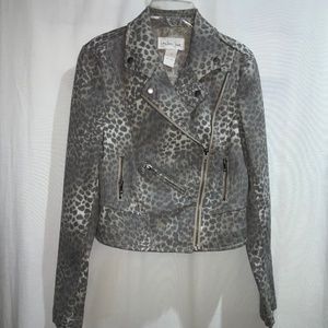London Jean for Victoria’s Secret moto jacket Sz 2 leopard print front zip